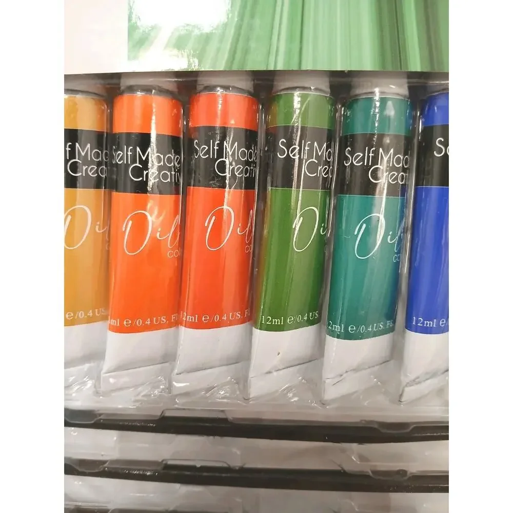 17 Pc Oil Paint Art Set w 4 Taklon Paint Brushes + Art Palette Value Professiona